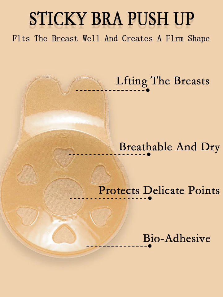 2 Pair Sticky Bra Invisible Adhesive Bra Backless Strapless Push Up Reusable Rabbit Ear Nipple Covers - Viomisha