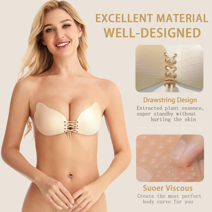 Viomisha 1 PCS Women Sticky Bra Backless Strapless Bra Push Up Breathable Underwear Adhesive Invisible Lift Up Bras - Viomisha