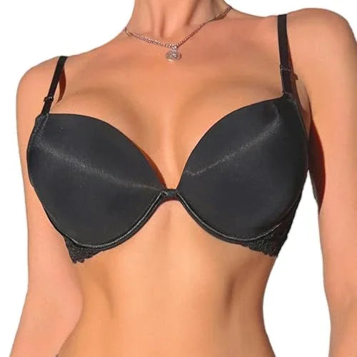 Viomisha Sexy Push Up Bra for Women Deep V Neck T-Shirt Bra with Underwire Smoothing Demi Cup Bra with Lace Straps - Viomisha