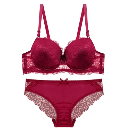 Viomisha Women Bra Sets Red Lingerie Sets 2-pack Lace Bra And Panty Sets For Women Push Up Bra And Panty Set