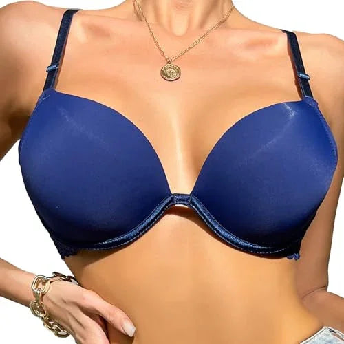Viomisha Sexy Push Up Bra for Women Deep V Neck T-Shirt Bra with Underwire Smoothing Demi Cup Bra with Lace Straps - Viomisha