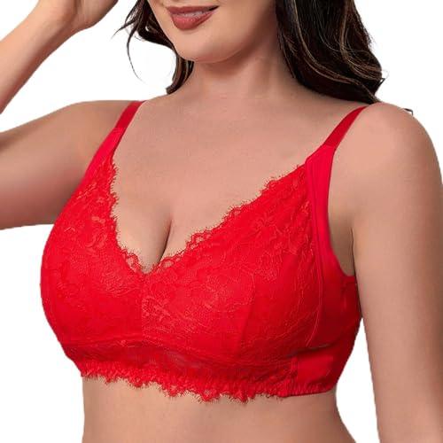 Viomisha Full Coverage Floral Lace Bra, Plus Size Non Padded Comfort Bras, Push Up Deep V Bra for Women Supportive Bralette - Viomisha
