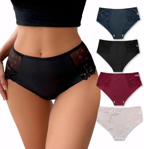 Viomisha Womens Underwear Sexy Lace Panties Low Rise Cheeky Ladies Stretch Full Briefs Soft Hipster Underpants 4 Pack - Viomisha
