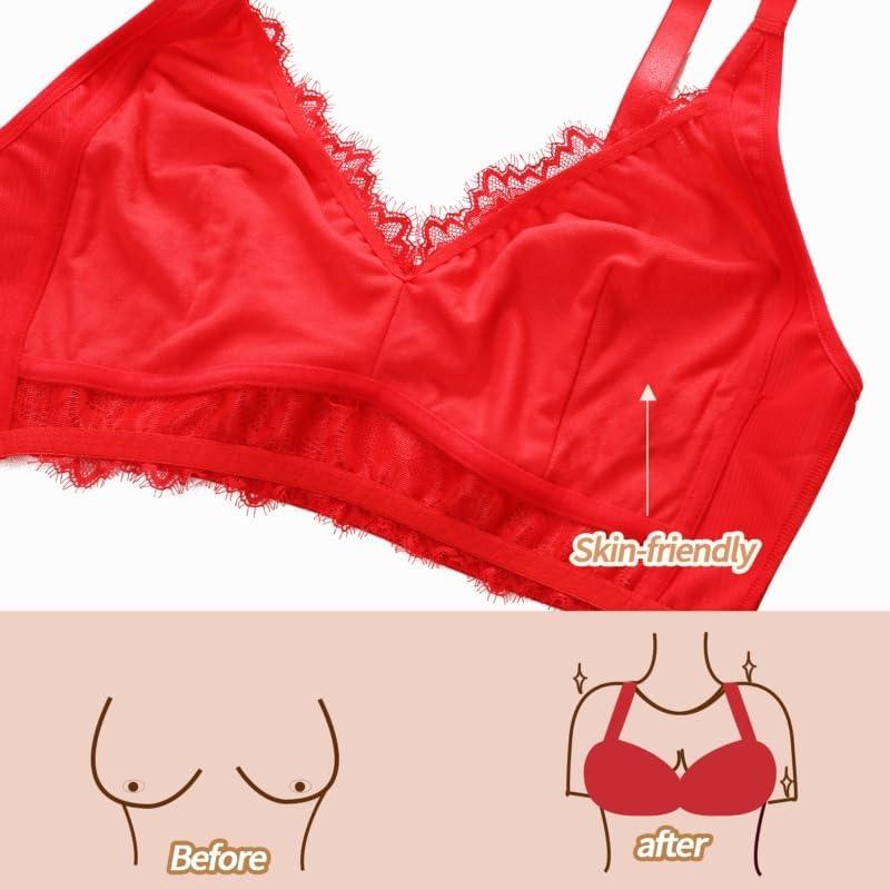 Viomisha Full Coverage Floral Lace Bra, Plus Size Non Padded Comfort Bras, Push Up Deep V Bra for Women Supportive Bralette - Viomisha