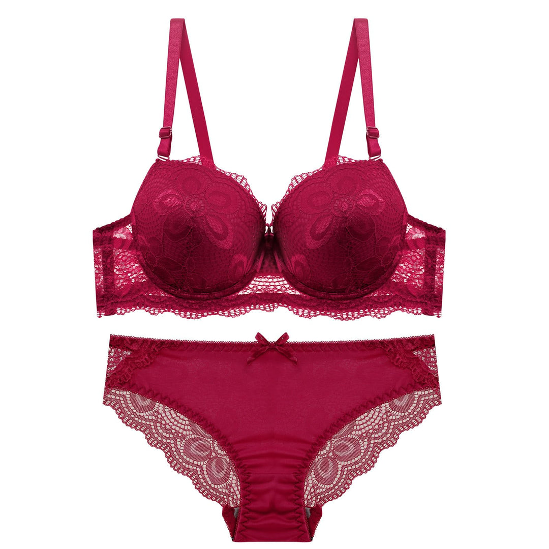 Viomisha Women Bra Sets Red Lingerie Sets 2-pack Lace Bra And Panty Sets For Women Push Up Bra And Panty Set