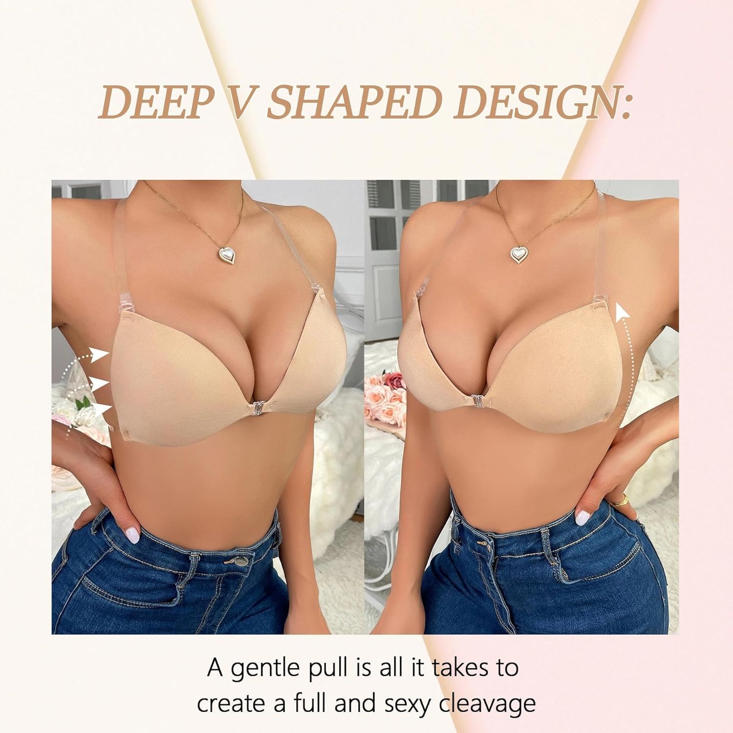 Sticky Bra Push Up for Women, Strapless Invisible Adhesive Bra with Strap for Backless Dress