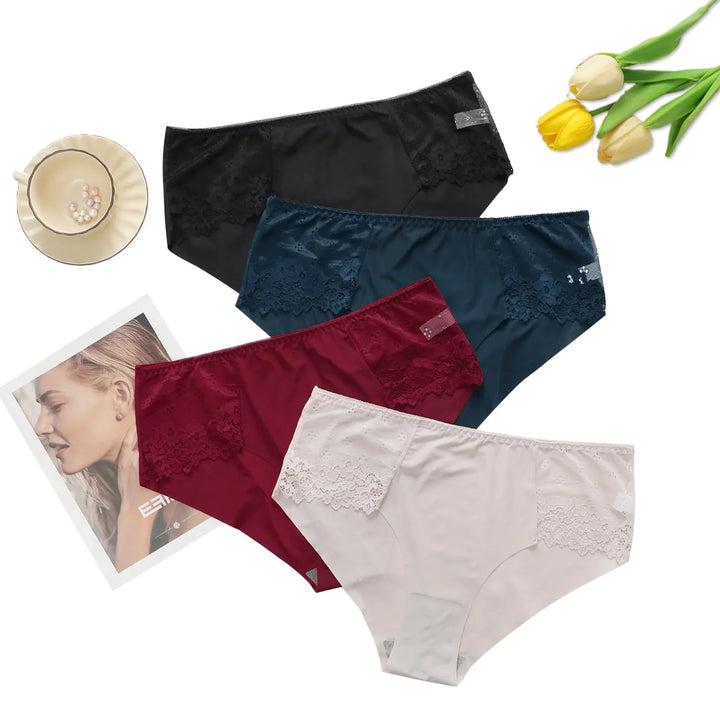 Viomisha Womens Underwear Sexy Lace Panties Low Rise Cheeky Ladies Stretch Full Briefs Soft Hipster Underpants 4 Pack - Viomisha