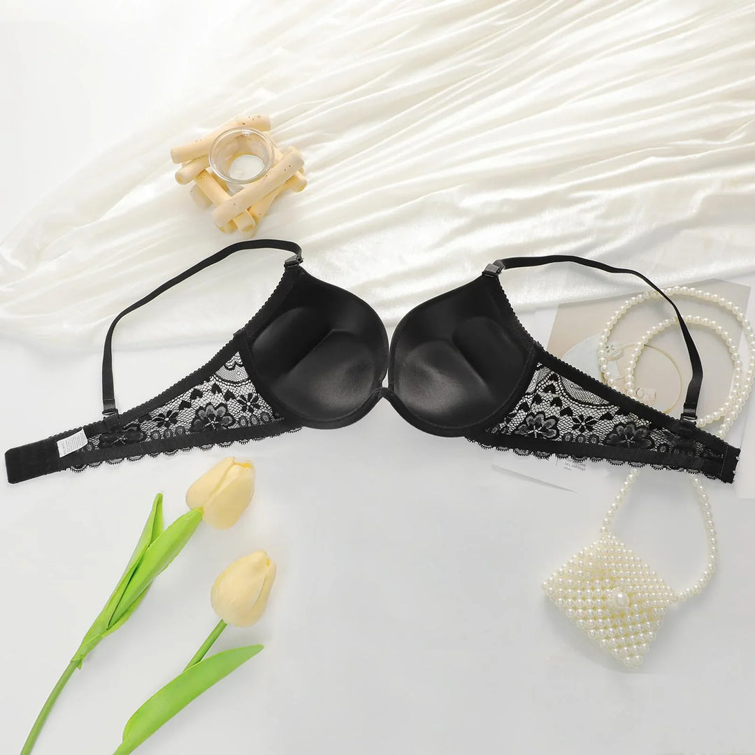 Viomisha Sexy Push Up Bra for Women Deep V Neck T-Shirt Bra with Underwire Smoothing Demi Cup Bra with Lace Straps - Viomisha