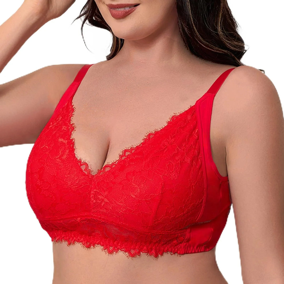 Viomisha Full Coverage Floral Lace Bra, Plus Size Non Padded Comfort Bras, Push Up Deep V Bra for Women Supportive Bralette - Viomisha
