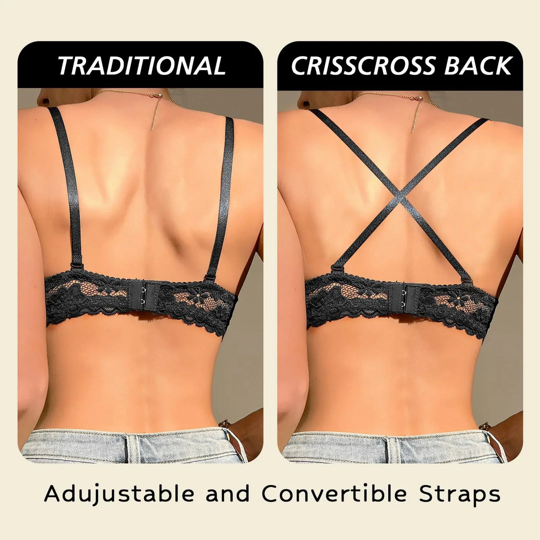 Viomisha Sexy Push Up Bra for Women Deep V Neck T-Shirt Bra with Underwire Smoothing Demi Cup Bra with Lace Straps - Viomisha