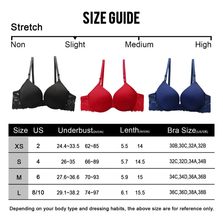 Viomisha Sexy Push Up Bra for Women Deep V Neck T-Shirt Bra with Underwire Smoothing Demi Cup Bra with Lace Straps - Viomisha