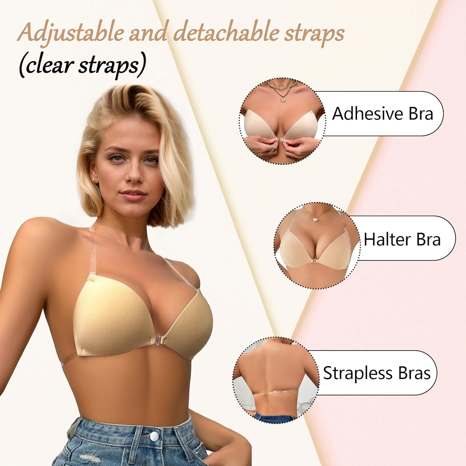 Sticky Bra Push Up for Women, Strapless Invisible Adhesive Bra with Strap for Backless Dress